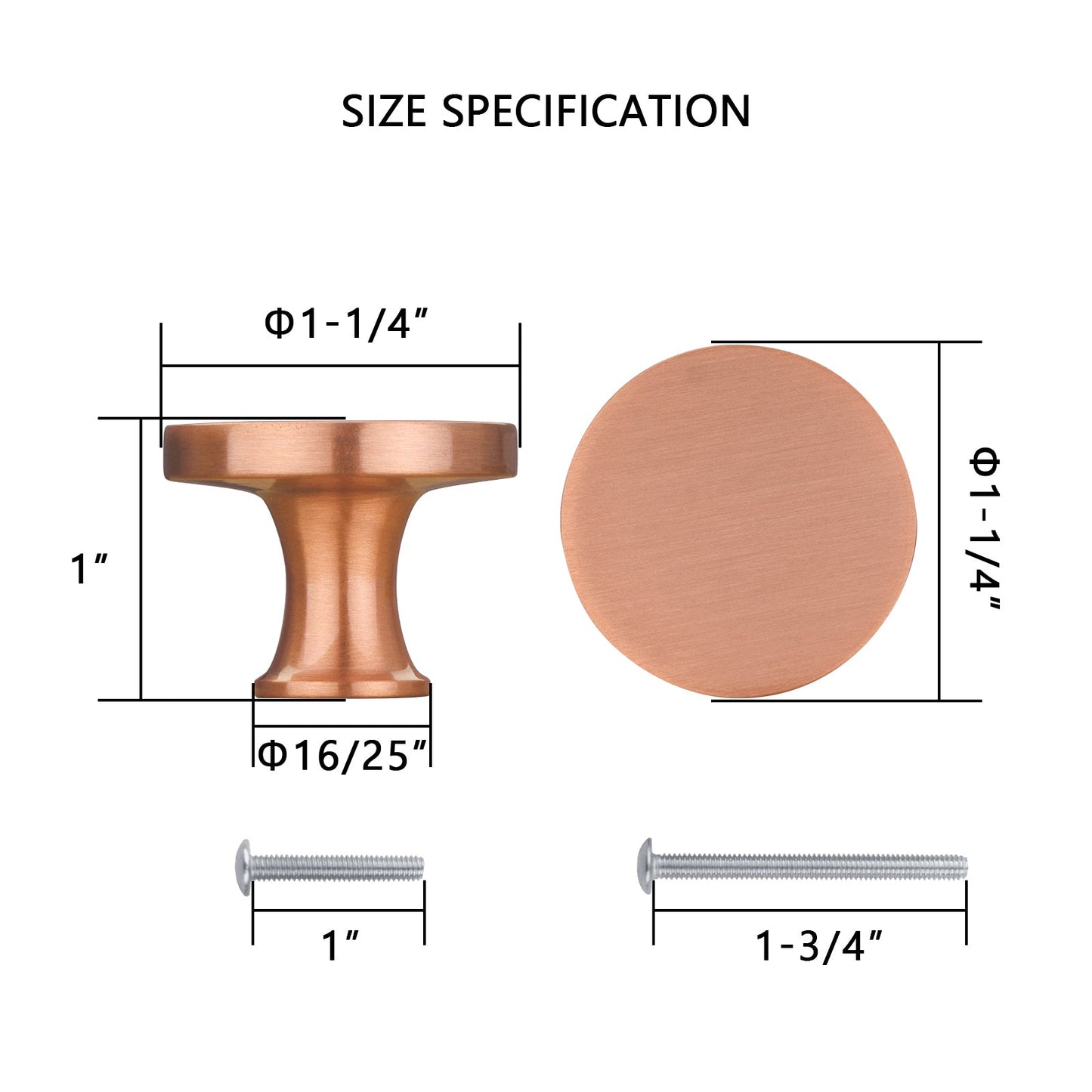 Akicon Copper Kitchen Cabinet Knobs 1-1/4 inch (32 mm) Diameter 100% Solid Brass Drawer Knob AK01916-C