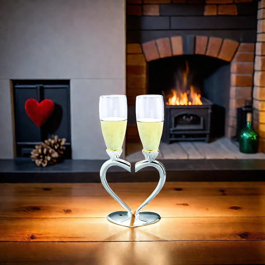 Toasting Goblets With Heart Shaped Separating Base & Stem