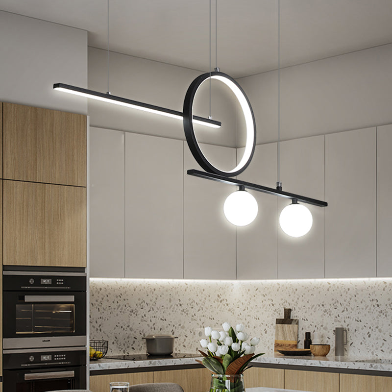 DecorBites™ Black/White Metal Suspension Light: Modern Bar and Circle Design, LED Island Lighting for Dining Room