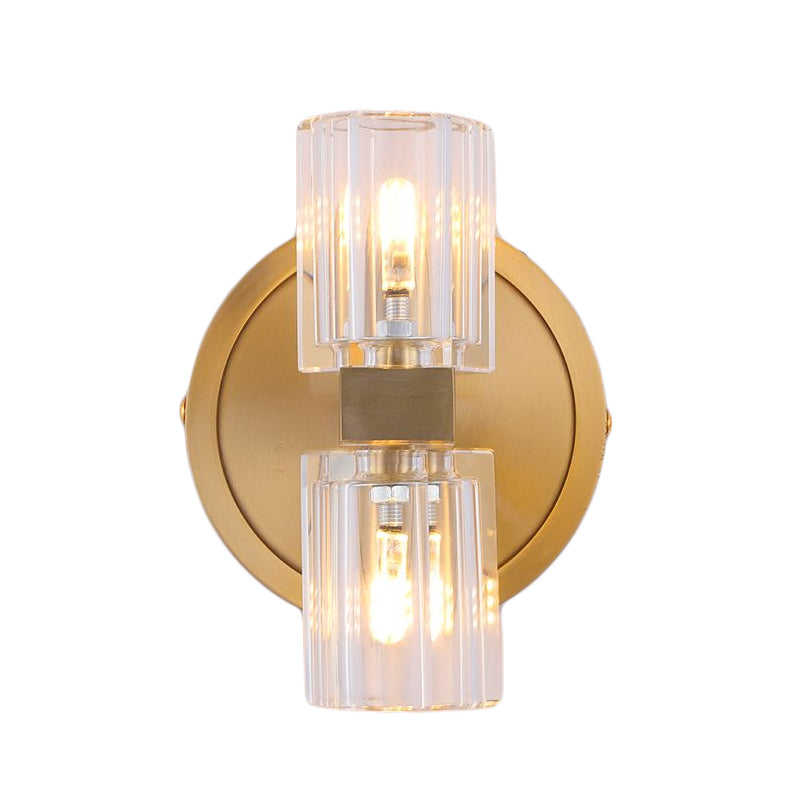 DecorBites™ Prismatic Crystal Cylinder Wall Sconce Light - Postmodern 2 Lights Brass Up and Down Mount