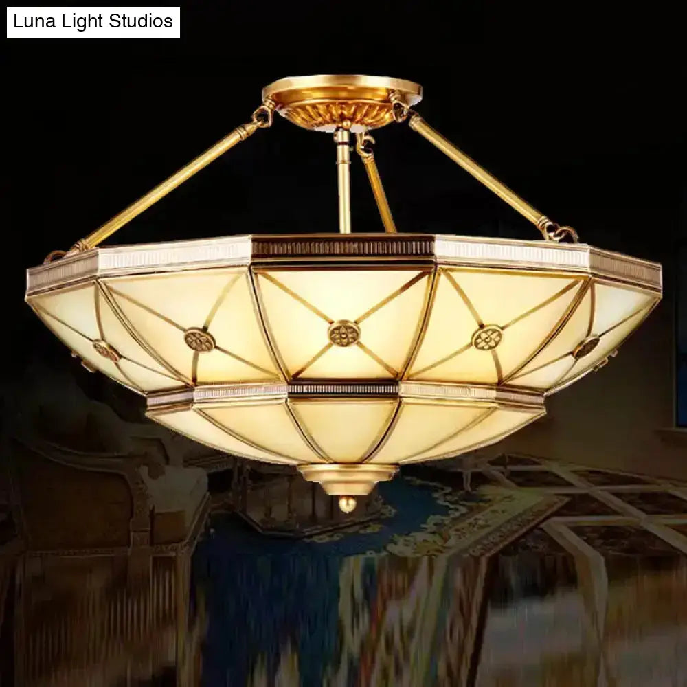 DecorBites™ 23.5"/32" W 6/9-Light Semi Flush Mount Umbrella Frosted Glass Light, Traditional Brass Style