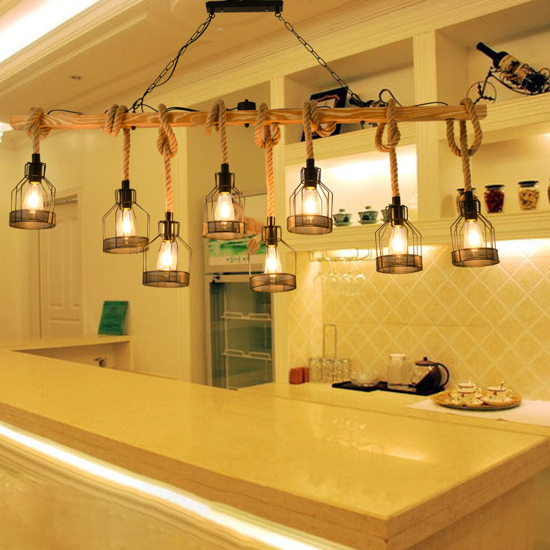 DecorBites™ Hang-It-Out Farmhouse Pendant Lamp - Bottle Shaped Cage Design with Wood & Metal for Restaurants