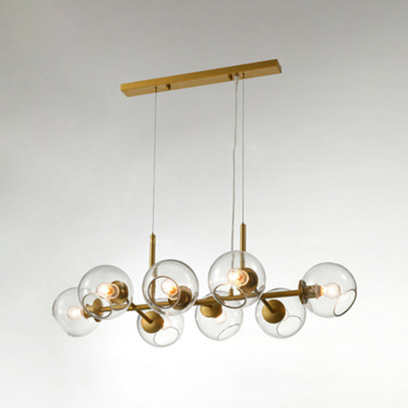 DecorBites™ Mid-Century Gold Island Pendant Light - 8 Lights, Spherical Glass, Perfect for Dining Table