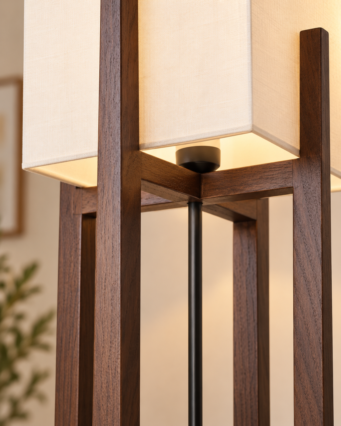 Minimalist Japanese Zen Floor Lamp, Solid Wood Standing Lamp with Soft Fabric Shade
