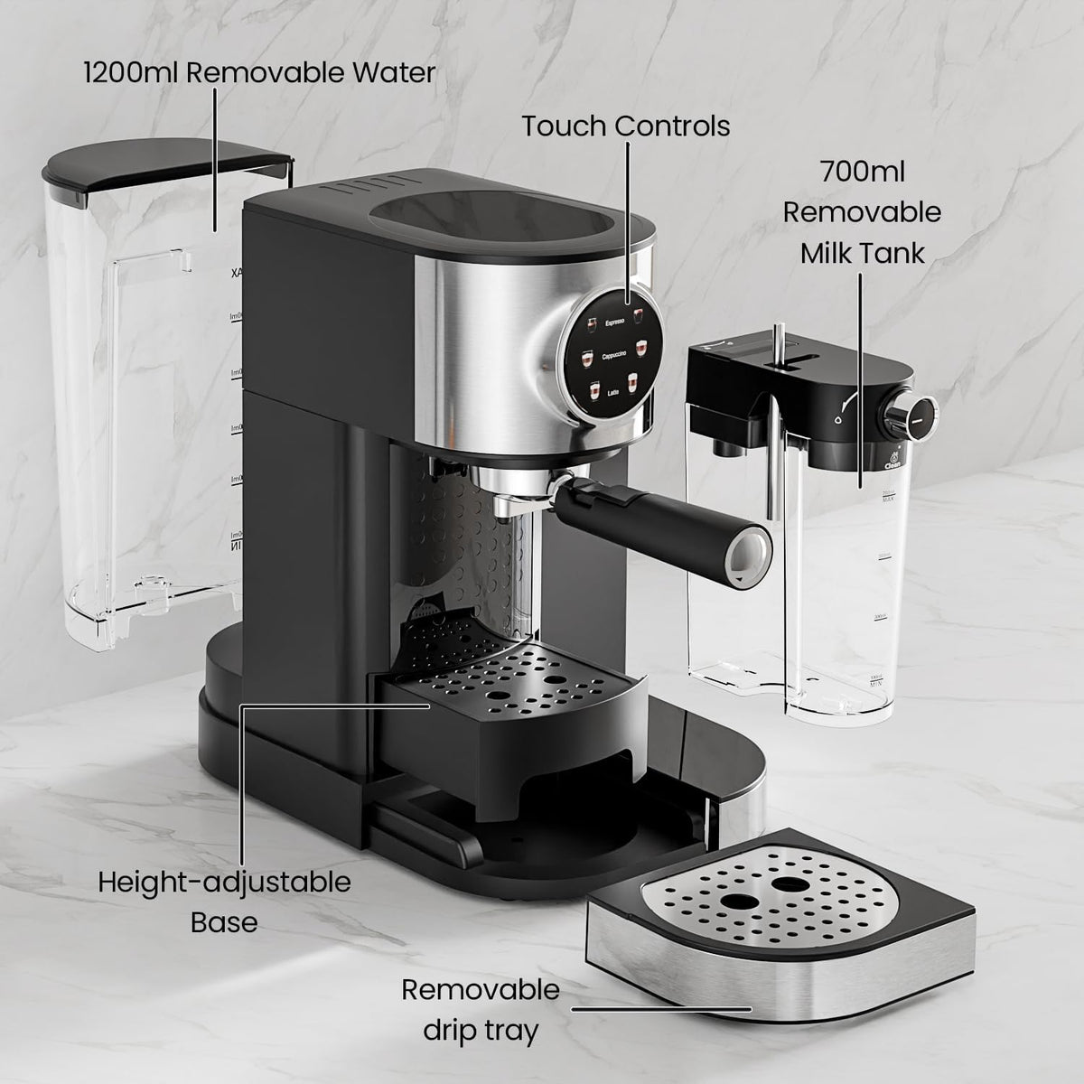 3 in 1 Professional Espresso Maker with Dual Heating System & Capsule Compatible CM8008