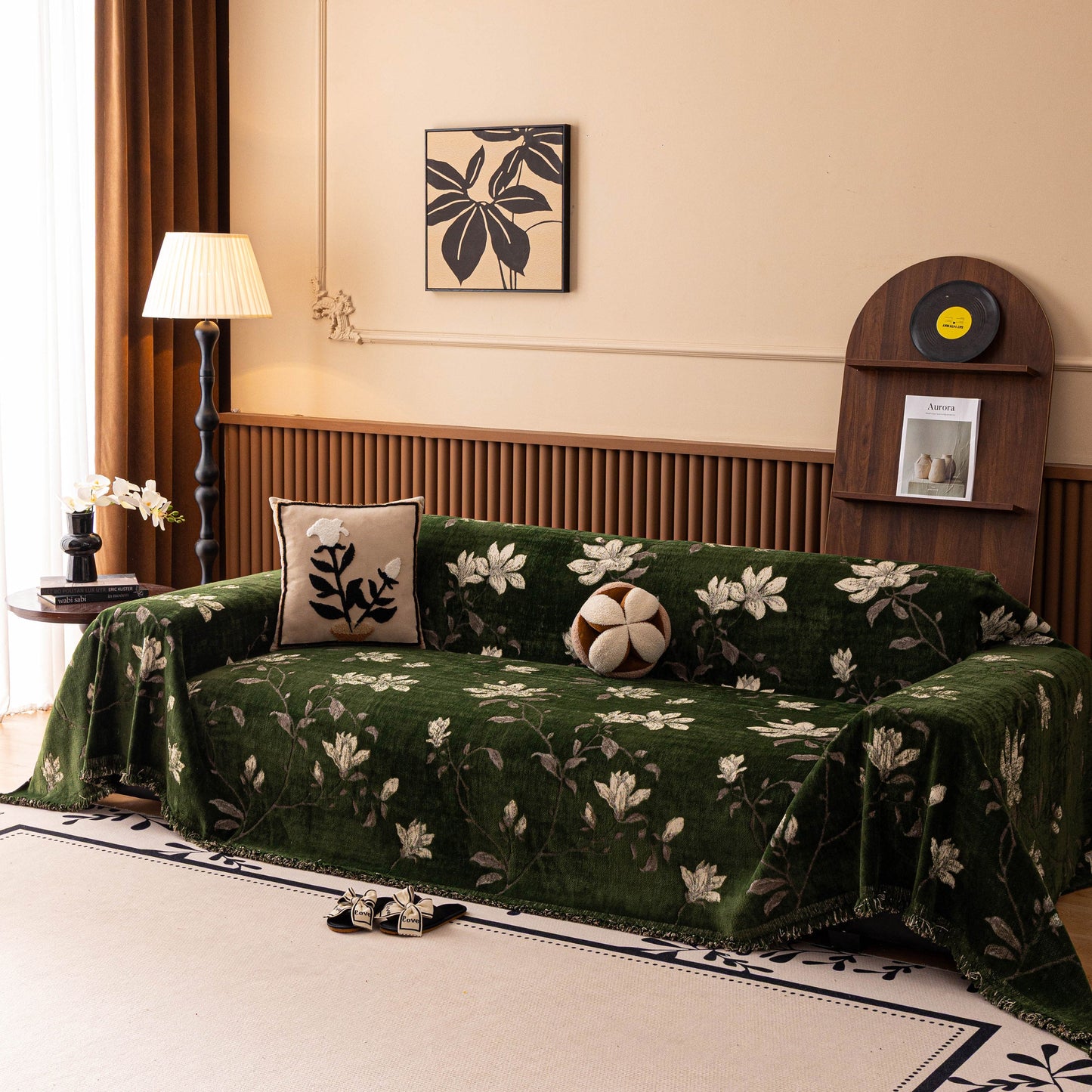 Luxury Thickened Sofa Throw Cover, Decorative Cozy Floral Jacquard Couch Cover Blanket