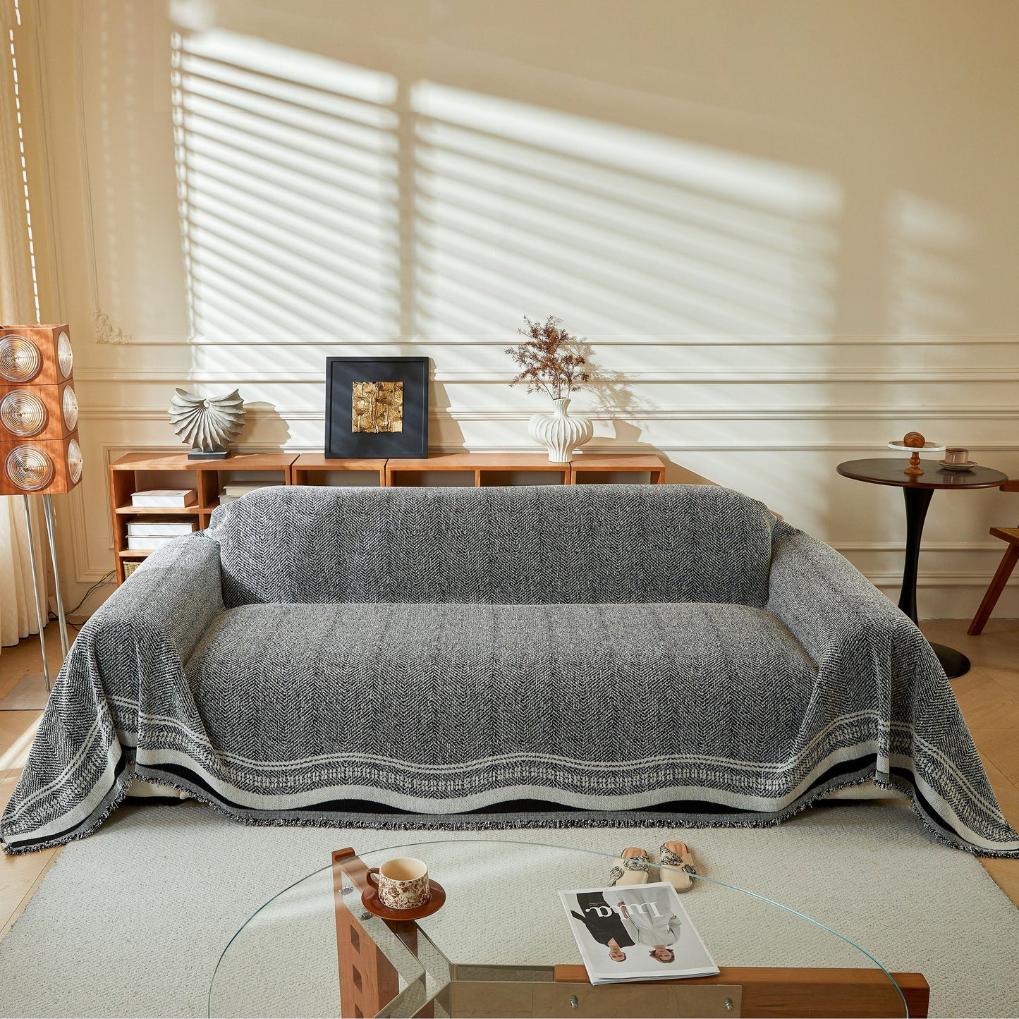 Reversible Herringbone Sofa Cover, 2-in-1 Classic British Throw Blanket for Couch