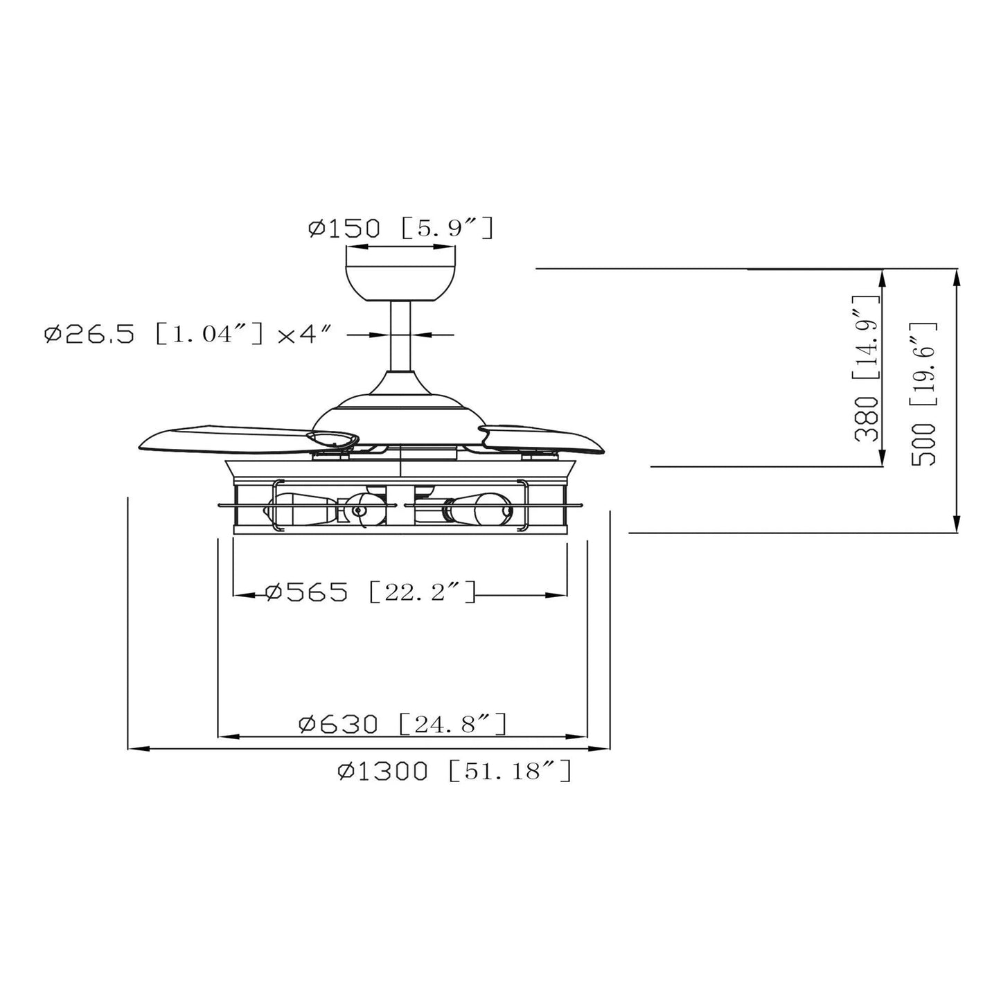 52" Industrial Downrod Mount Ceiling Fan with Lighting and Remote Control