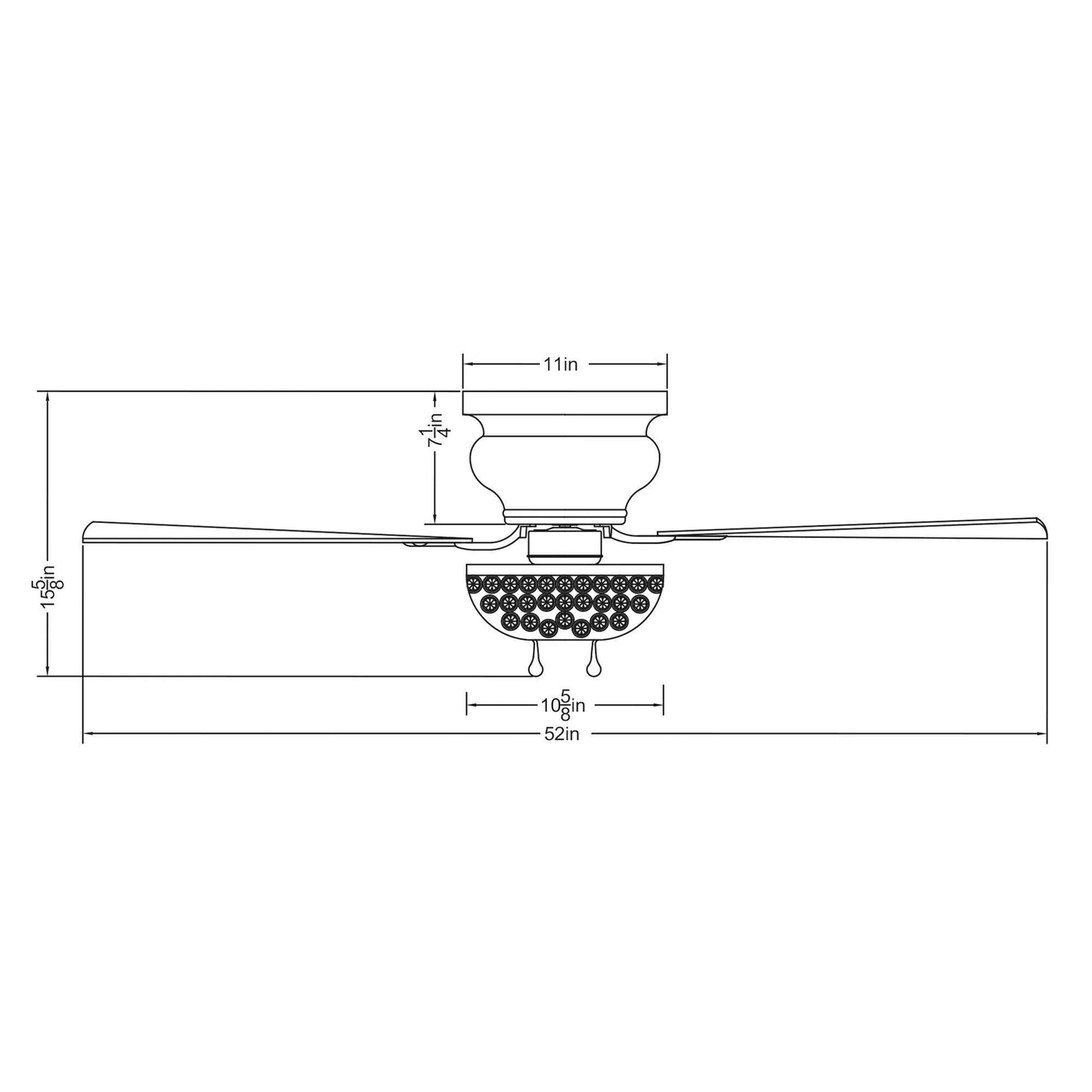 52" Modern Chrome Flush Mount Reversible Crystal Ceiling Fan with Lighting and Remote Control