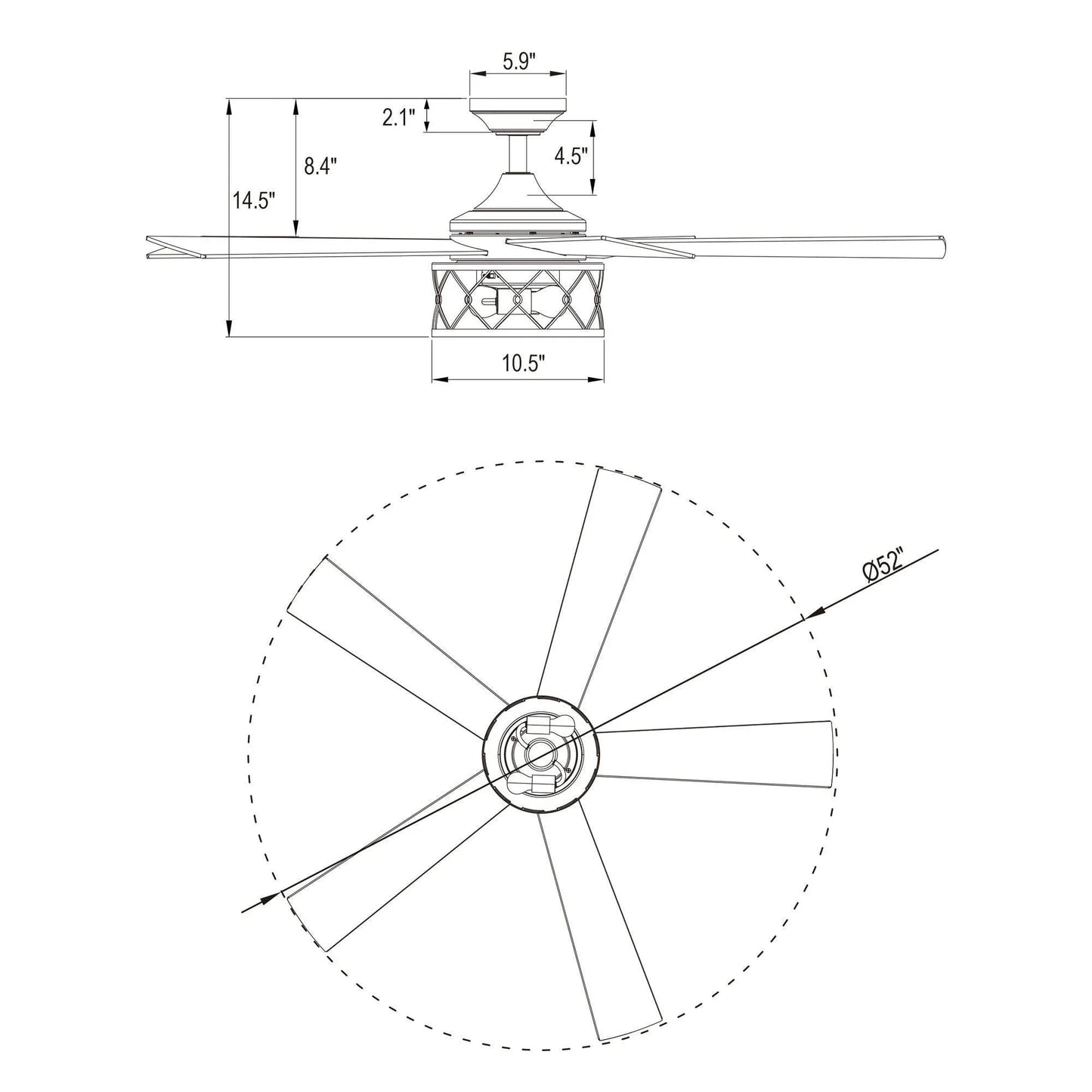52" Windmill Modern DC Motor Downrod Mount Reversible Ceiling Fan with Lighting and Remote Control