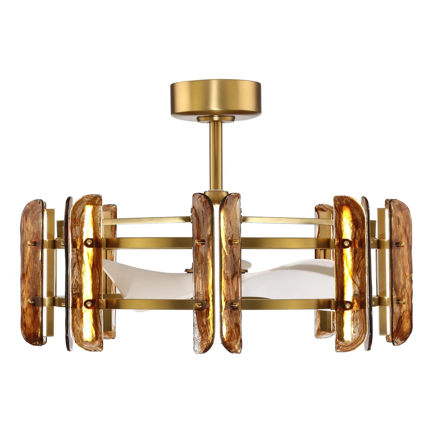 Perimost 32 Inch Astrid Electroplated Golden Luxury LED Fandelier with Remote Control