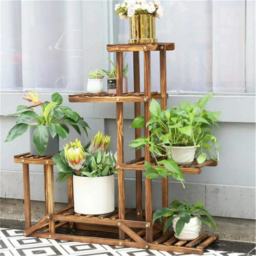 DecorBites™ 6-Tier Wood Plant Stand Shelf for Indoor/Outdoor Gardens