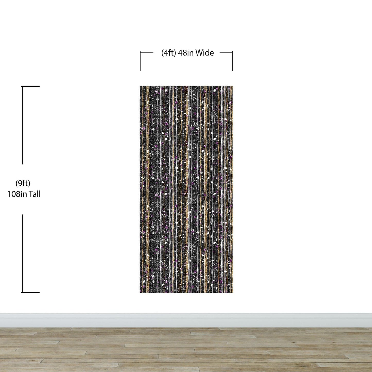 Glamour Gold Stripe Wall Mural. White and Purple Dot Peel and Stick Wallpaper. #6378