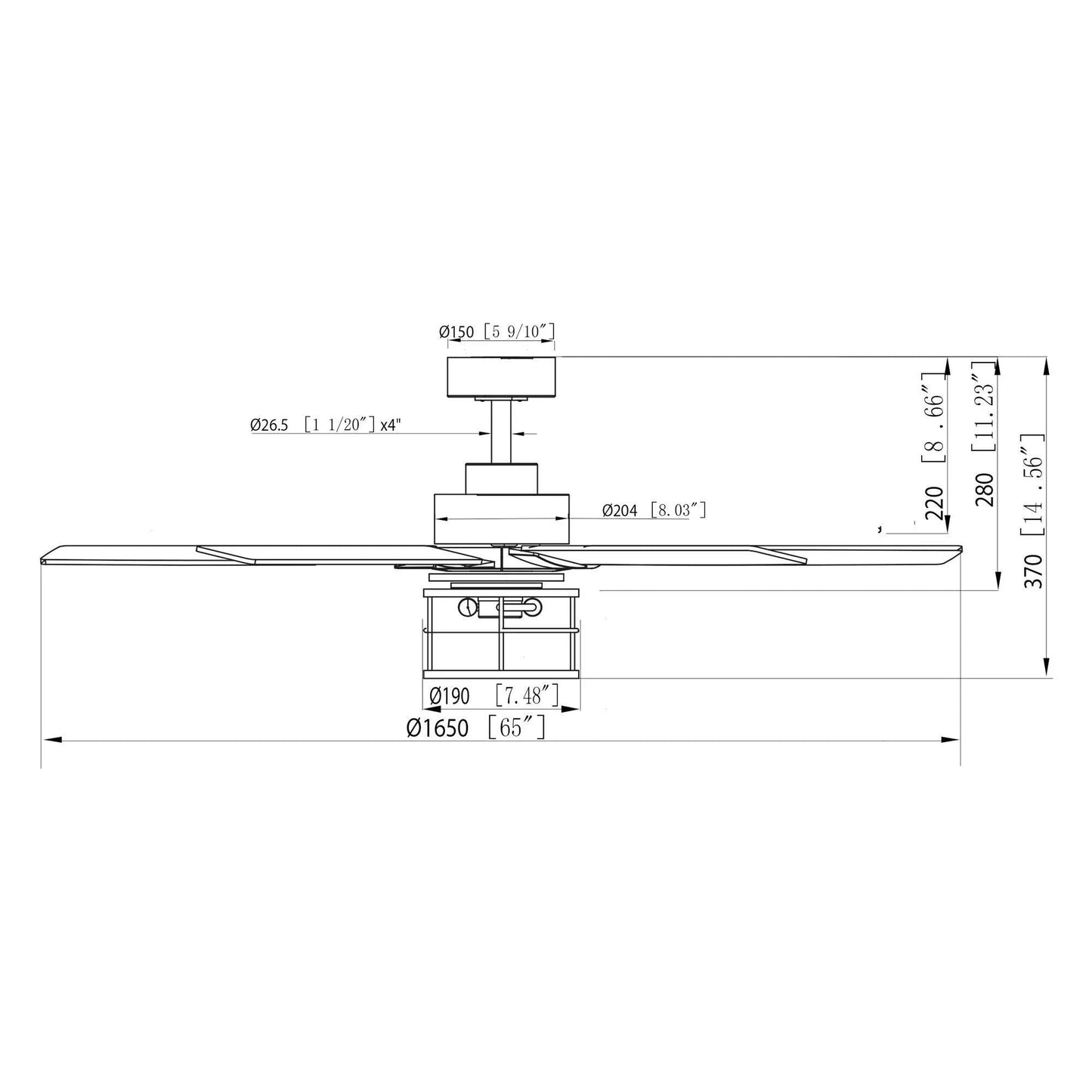 65" Modern DC Motor Downrod Mount Reversible Ceiling Fan with Lighting And Remote Control
