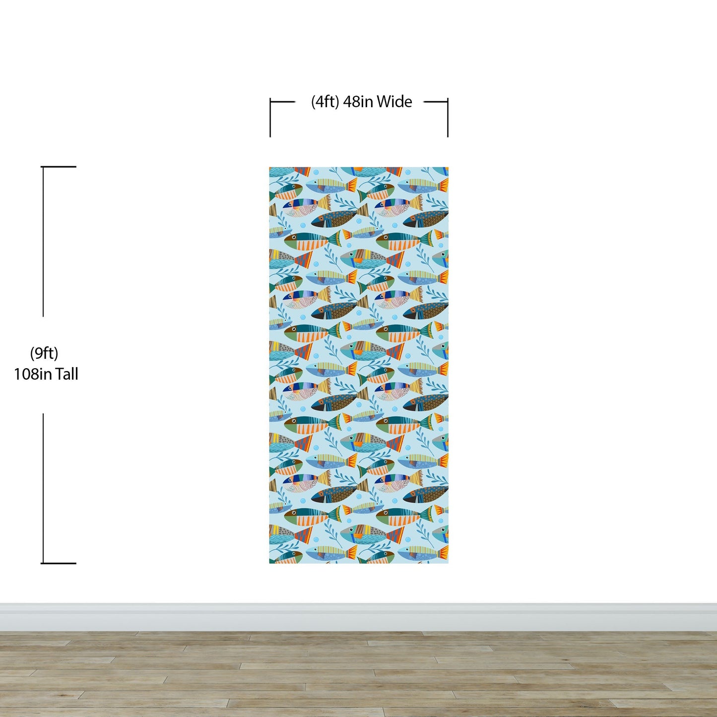 Underwater Fish Wallpaper. Colorful Tropical Fish Pattern Peel and Stick Wall Mural. #6540