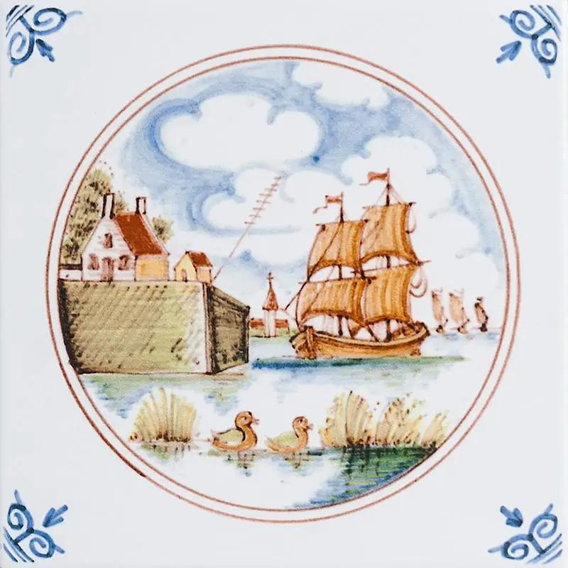 Ship Port Glazed Delft Ceramic Tiles 6x6