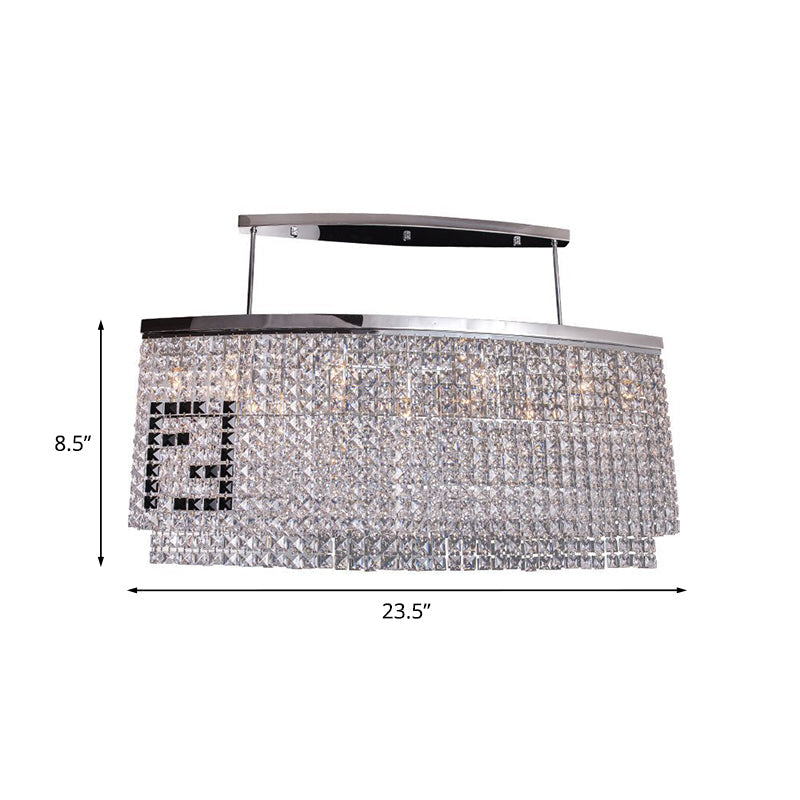 DecorBites™ Modern 6-Light Island Ceiling Lamp with Faceted Crystal Shade in Chrome for Dining Rooms