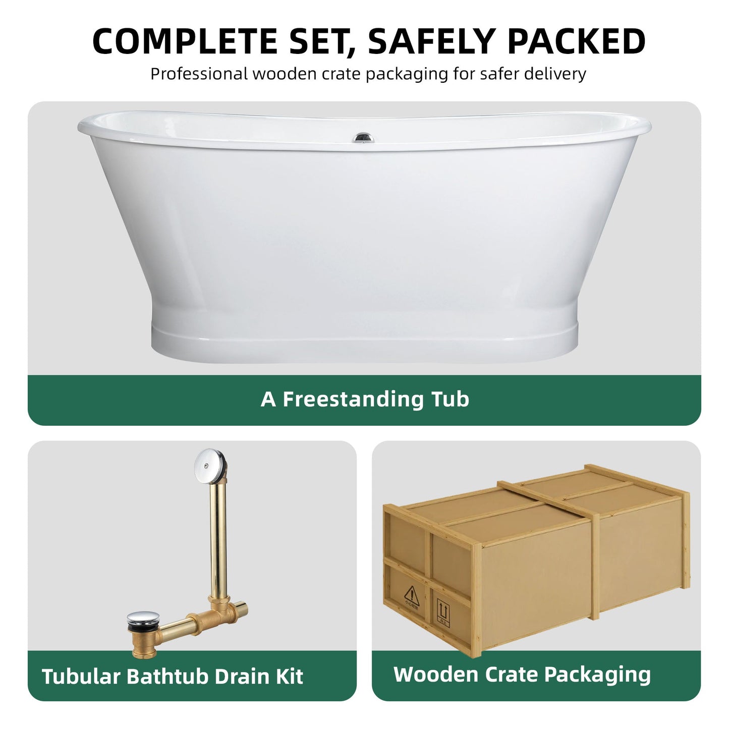 67" Cast Iron Freestanding Bathtub, Drain and Overflow Kit Included