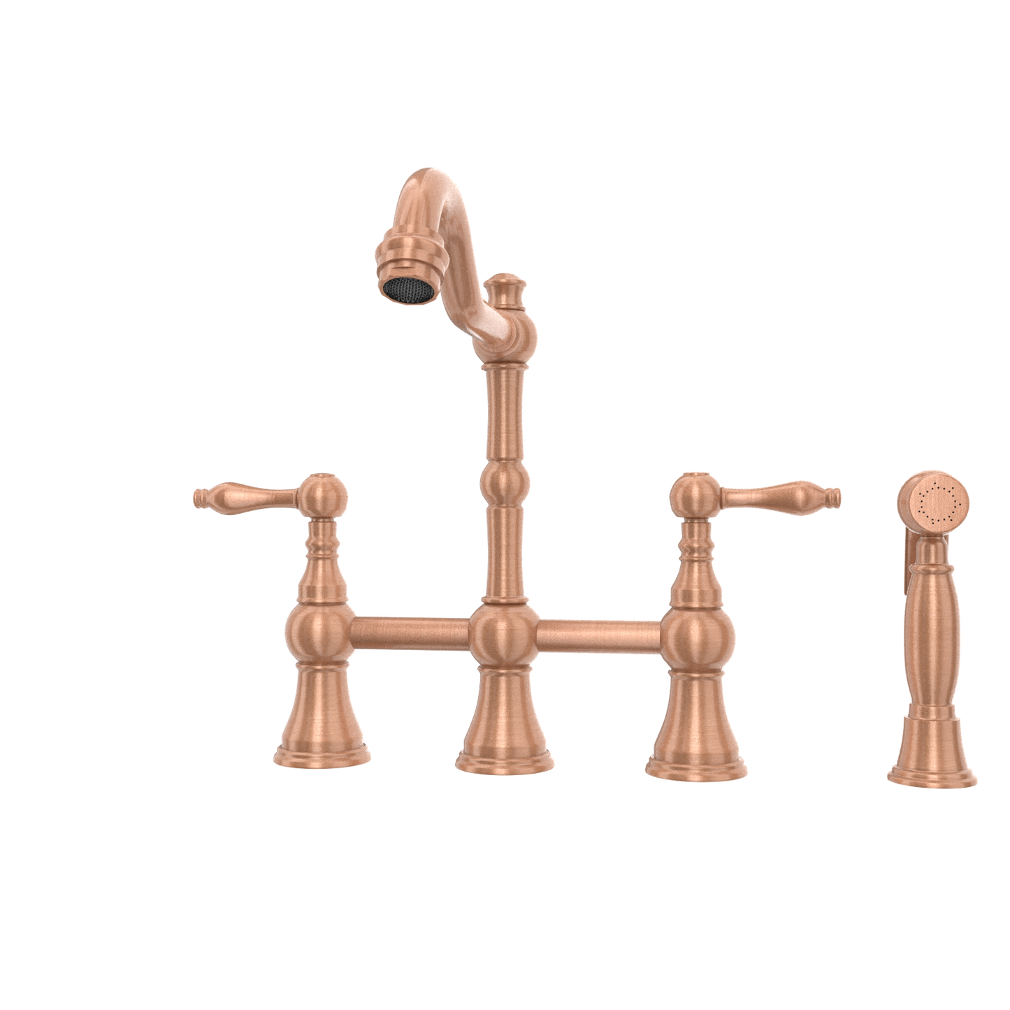 Two-Handles Copper Bridge Kitchen Faucet with Side Sprayer - AK96718C