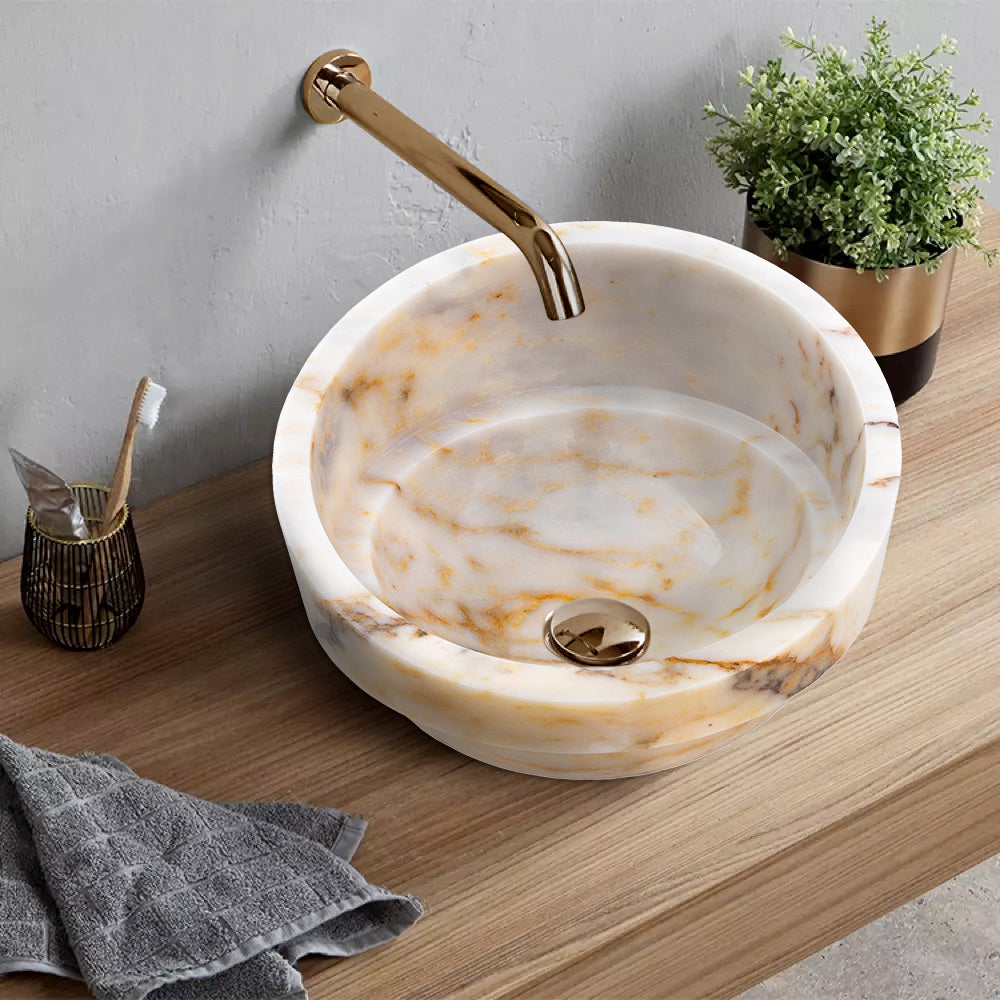 Bianco Giallo Marble Special Design Vessel Sink Bowl Polished (D)16" (H)9"