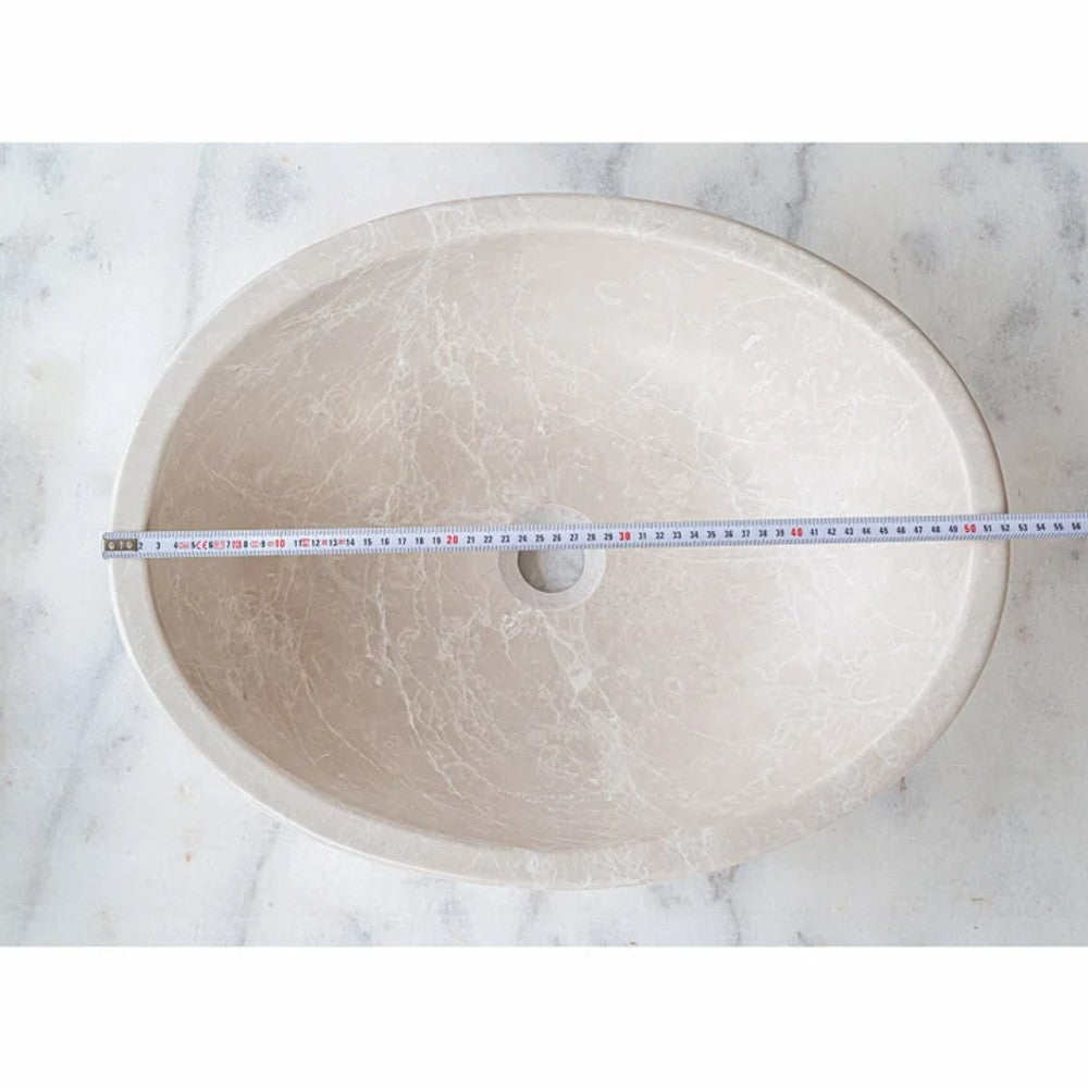 Botticino Marble Natural Stone Oval Shape Vessel Sink Honed (W)16" (L)20.5" (H)6"