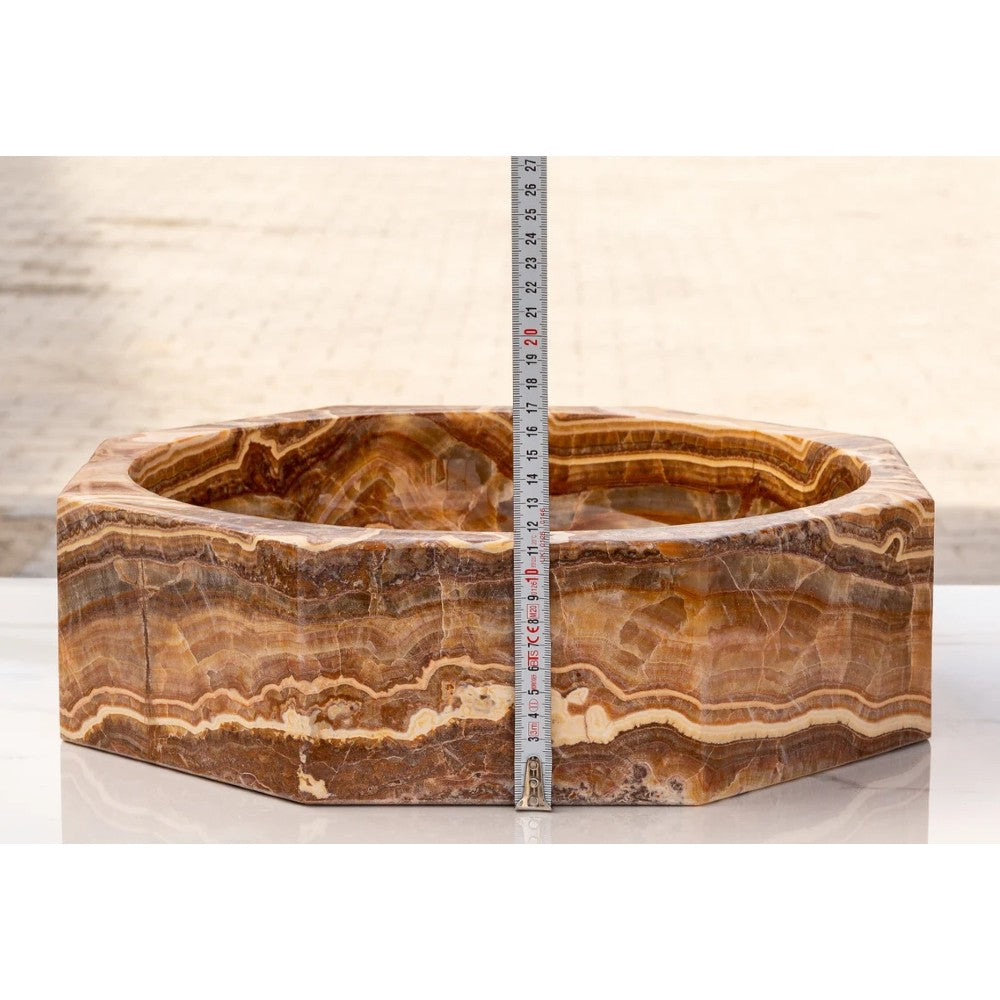 Brown Onyx Translucent Octagon Natural Stone Vessel Sink Polished (D)17" (H)5"