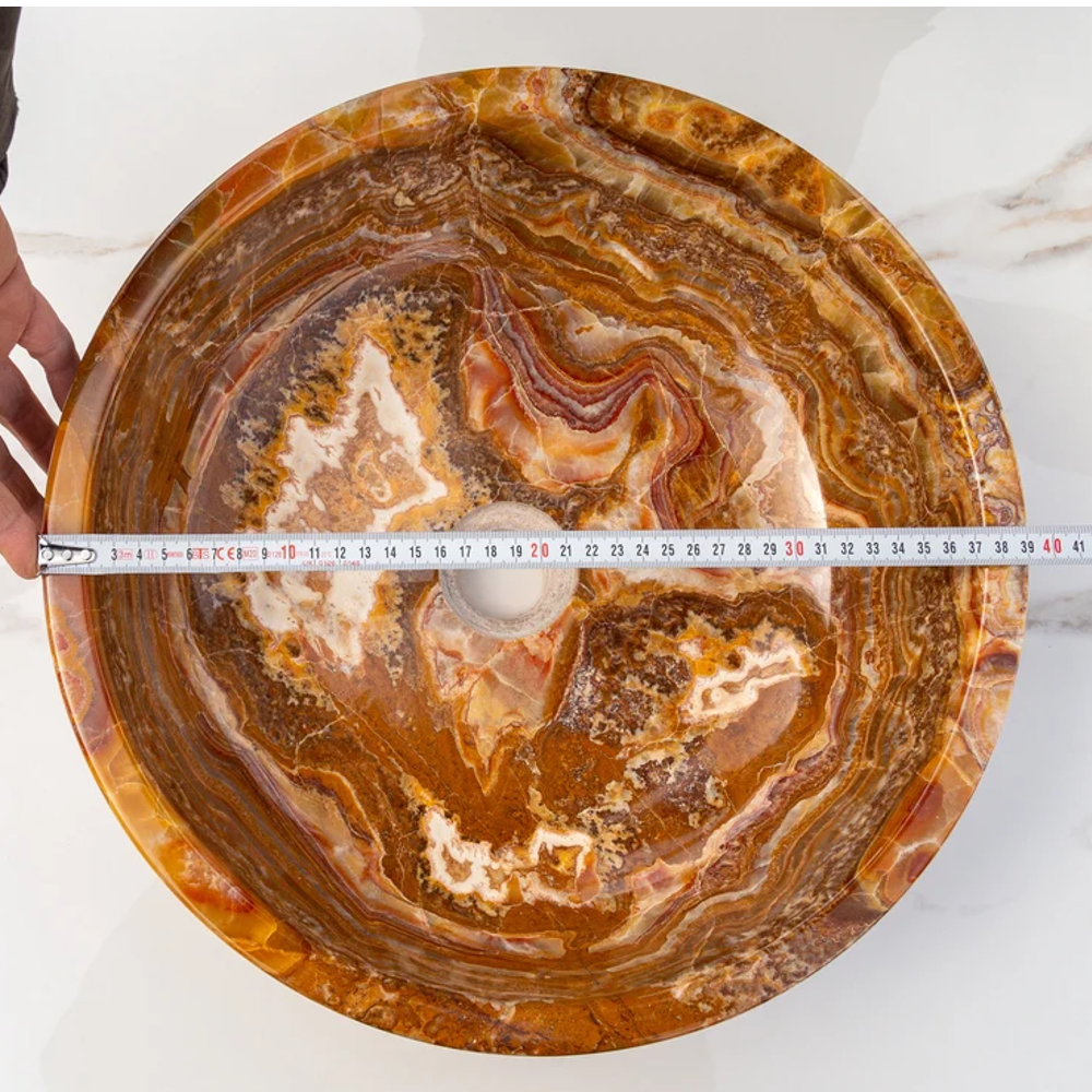 Brown Onyx Translucent Natural Stone Vessel Sink Polished (D)16" (H)6"