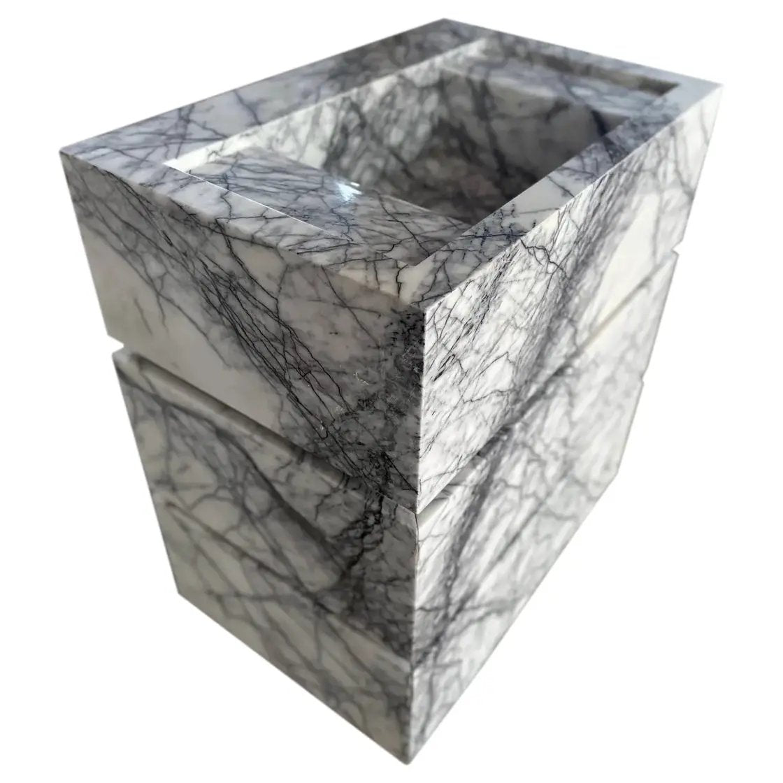 Handcrafted Calacatta Viola Marble Bathroom Pedestal Sink With White Gray Veining