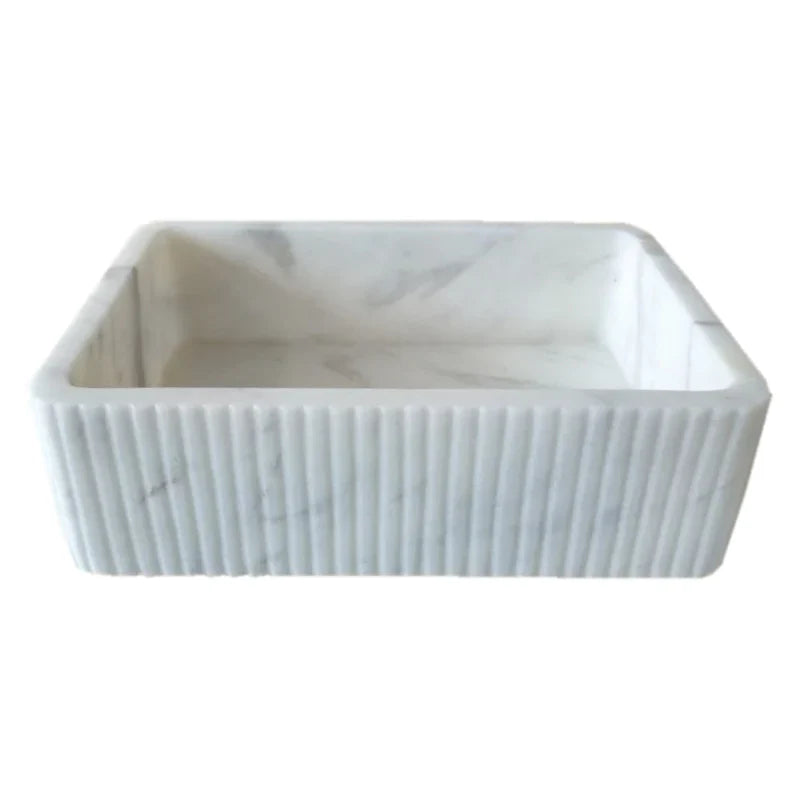Carrara White Marble Wall-Mount Bathroom Sink - Ribbed Textured 16x24