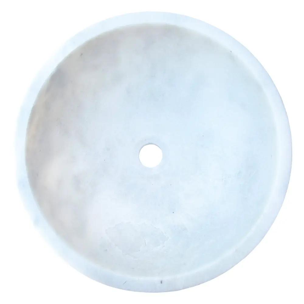 Carrara White Marble Round Vessel Bathroom Sink 16 Inch Polished