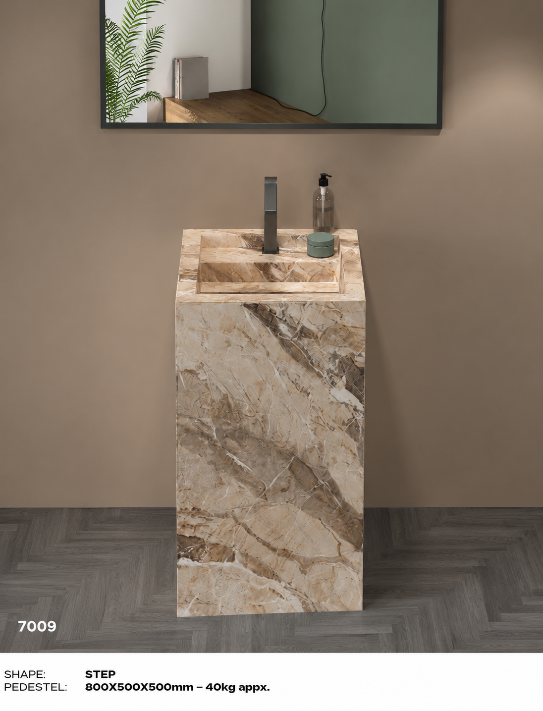 Luxury Travertine-Look Textured Solid Surface Freestanding Bathroom Sink, Modern Cylindrical Pedestal Column – NACS Collection