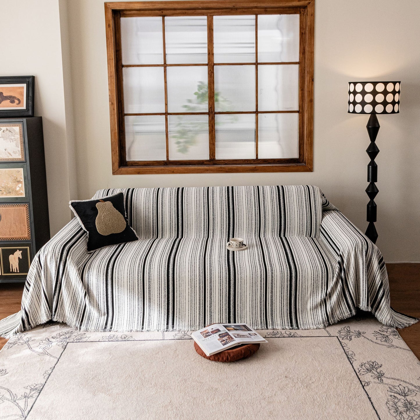 Luxury Cozy Chenille Sofa Cover Throw, Elegant Striped Soft Textured Couch Blanket