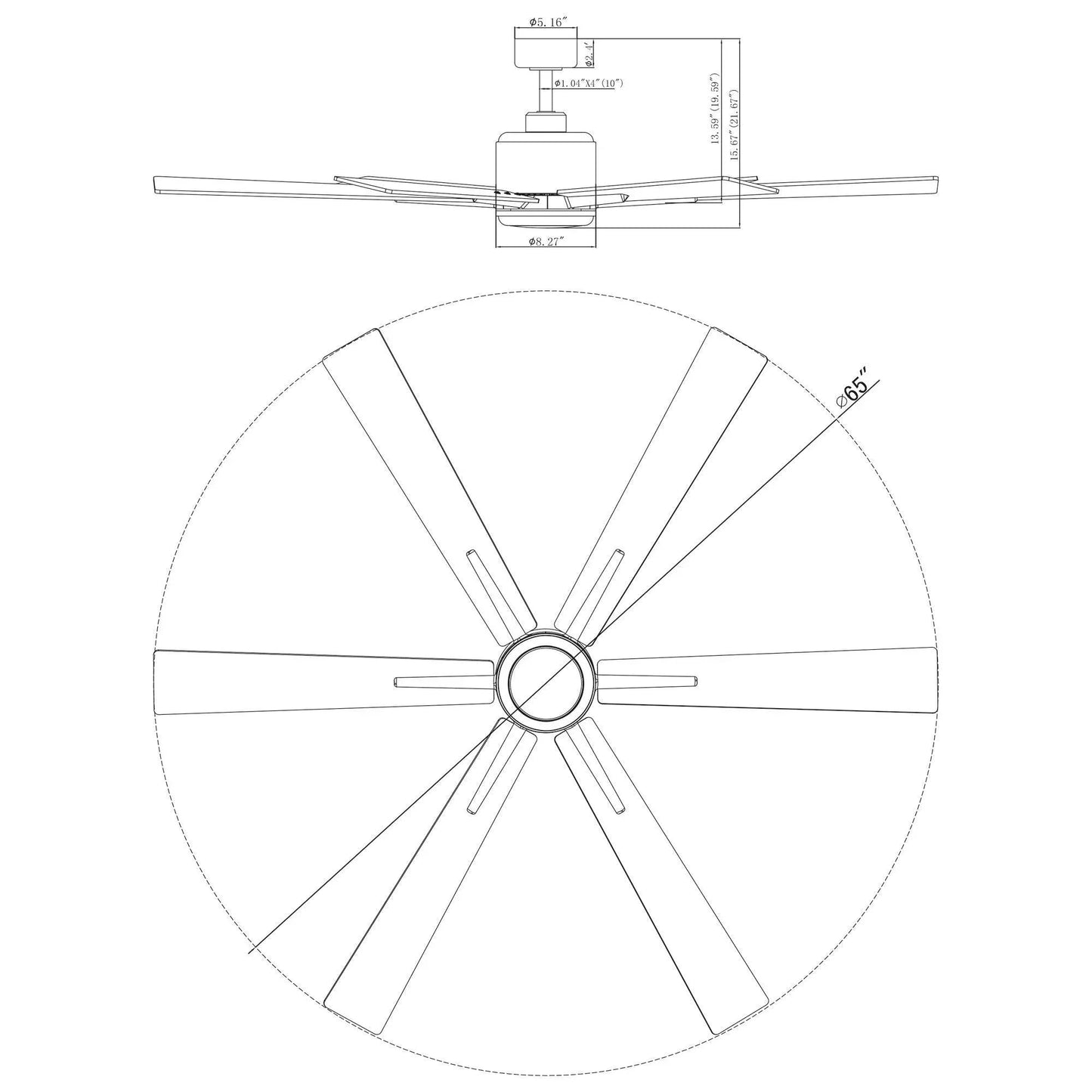 65" Bendan Industrial Downrod Mount Ceiling Fan with Lighting and Remote Control