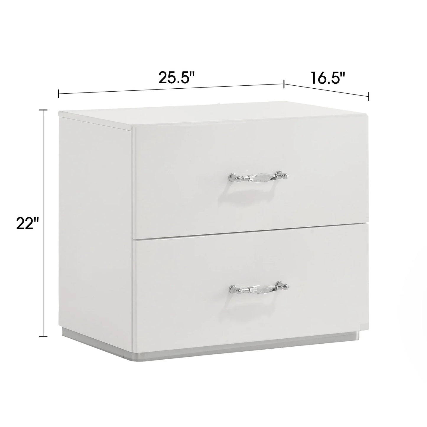 Stoholm Modern White Nightstand with 2-Drawer and Chrome Handles