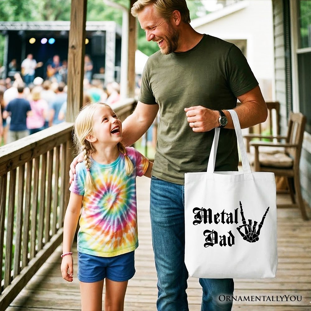 Metal Dad Skeleton Tote Bag, Rock Music Hand Sign Gift Shopper