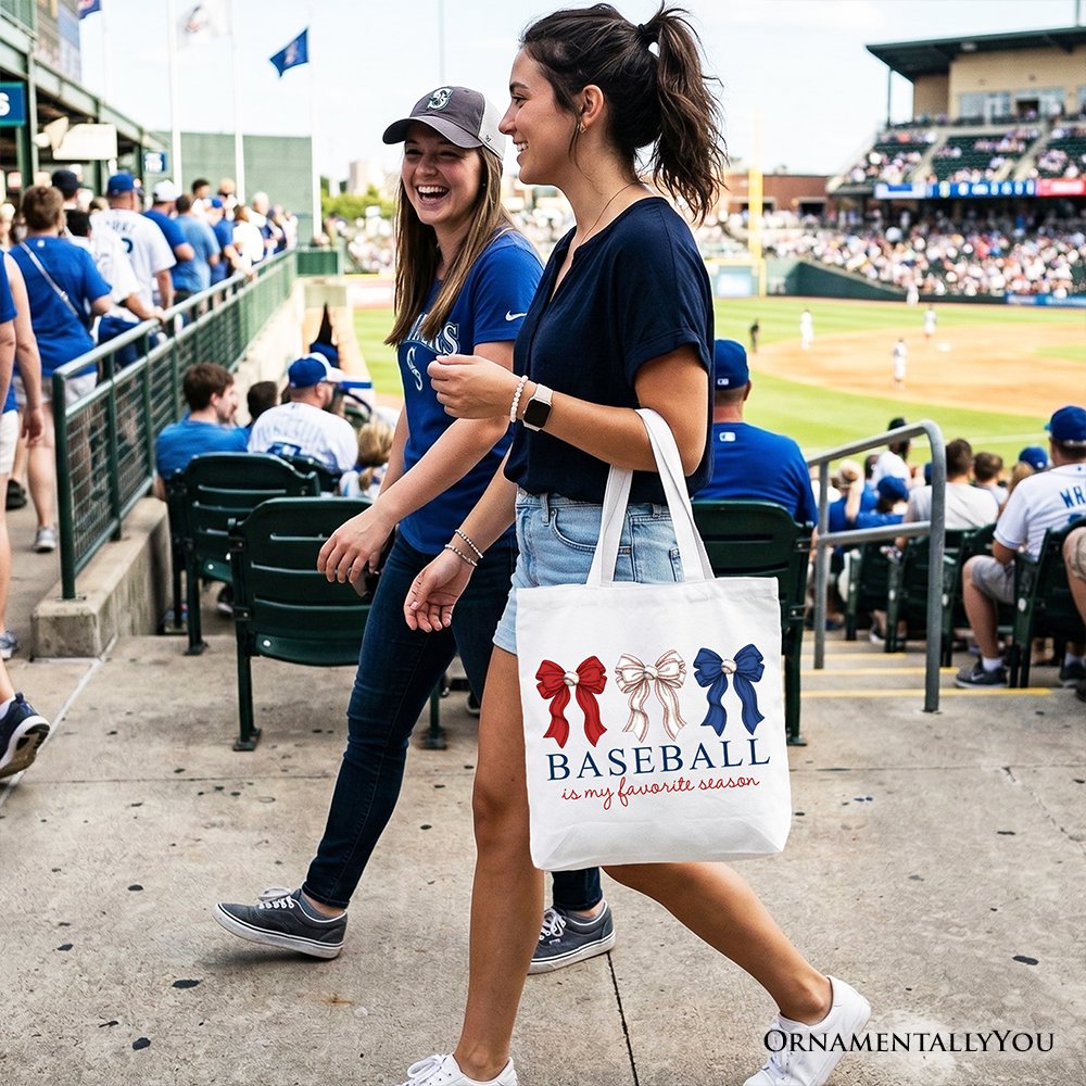 Baseball Is My Favorite Season Tote Bag, Coquette Bow Game Day Gift Shopper