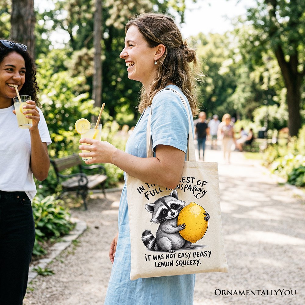 Lemon Squeezy Raccoon Tote Bag, Funny Gift Shopper for Sarcastic People