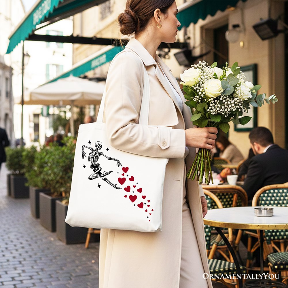 Skeleton Hearts Valentine Tote Bag, Playful Funny Gift Shopper
