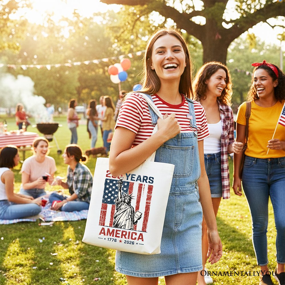 Statue of Liberty America Flag 250 Years Tote Bag, 4th of July USA Patriotic 1776–2026 Gift Shopper