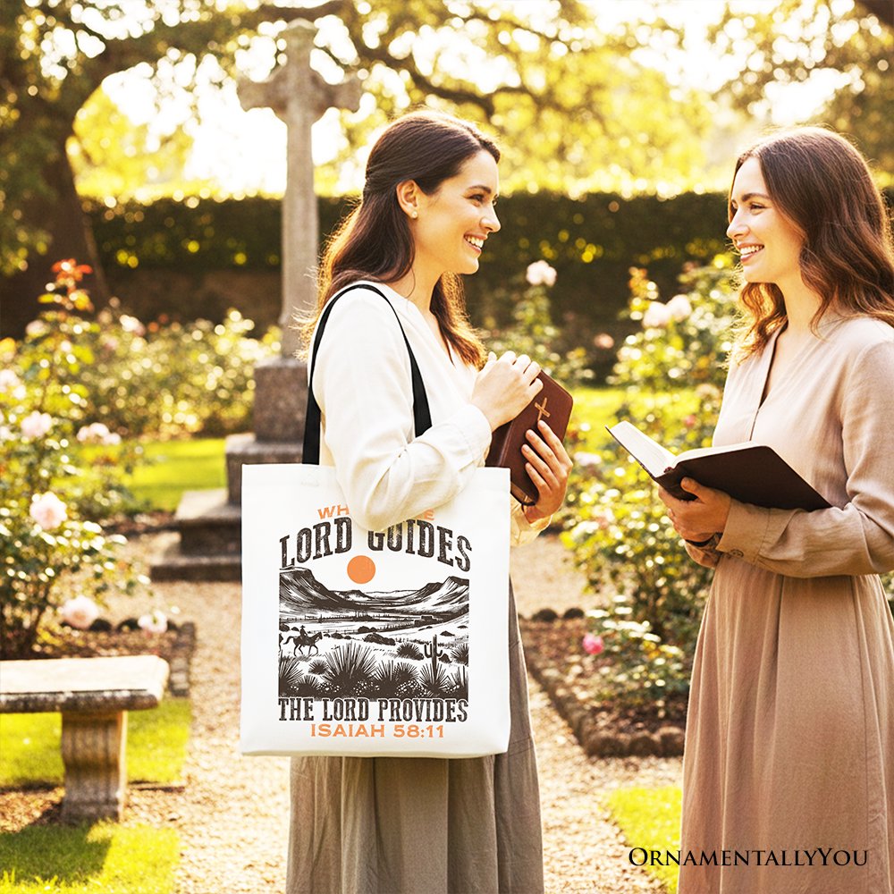 The Lord Provides Christian Tote Bag, Retro Western Desert Worship Gift Shopper