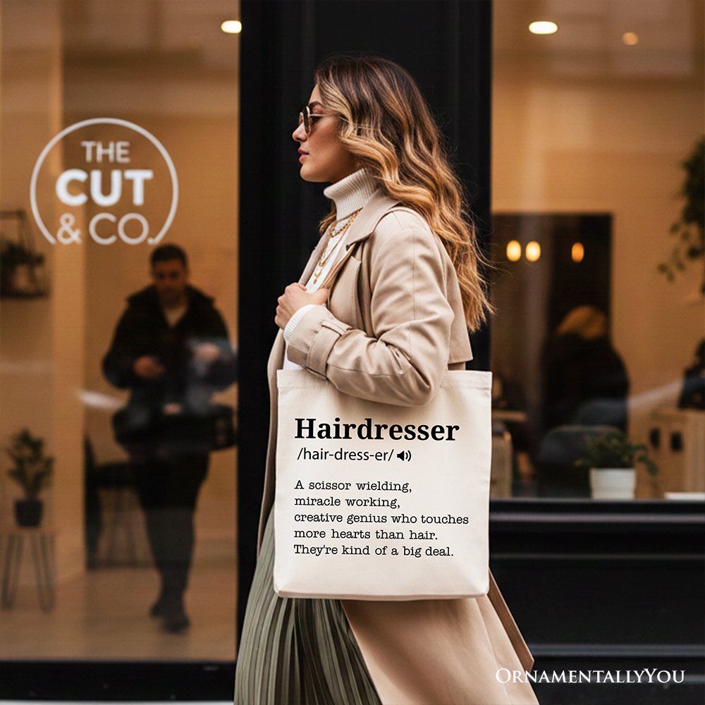 Hairdresser Definition Canvas Tote Bag, Funny Gift Shopper for Creative and Talented Stylists