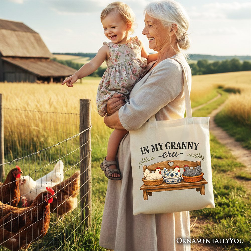 In My Granny Era Chicken Vintage Tote Bag, Cozy Farmhouse Country Grandma Gift Shopper