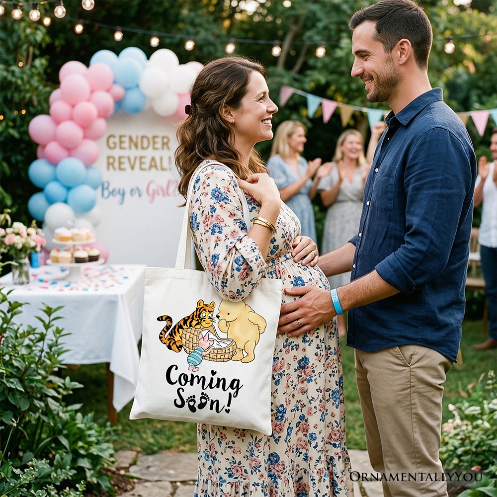 Pregnancy Announcement Winnie-the-Pooh Tote Bag 1926 A.A. Milne Baby Coming Soon Mom Gift Shopper