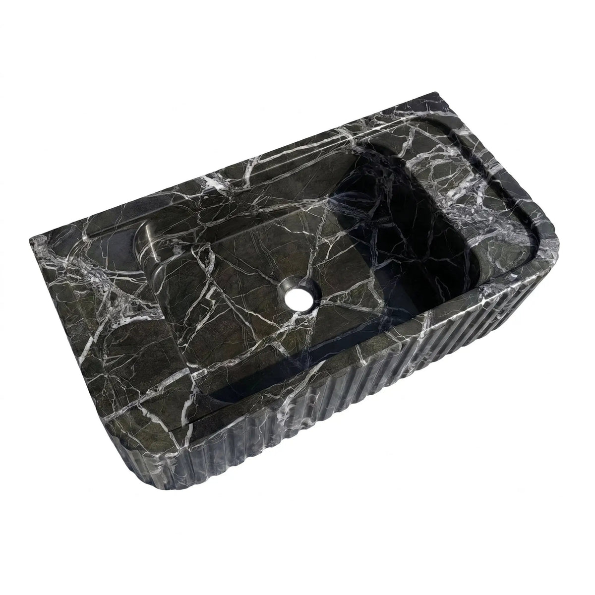Green Levanto Marble Rectangular Wall Mount Fluted Bathroom Sink