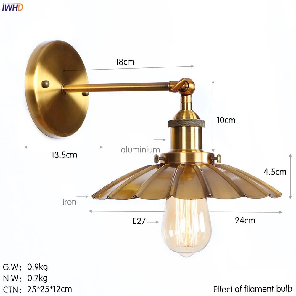 DecorBites™ Antique Gold Rustic LED Wall Light for Home Decor