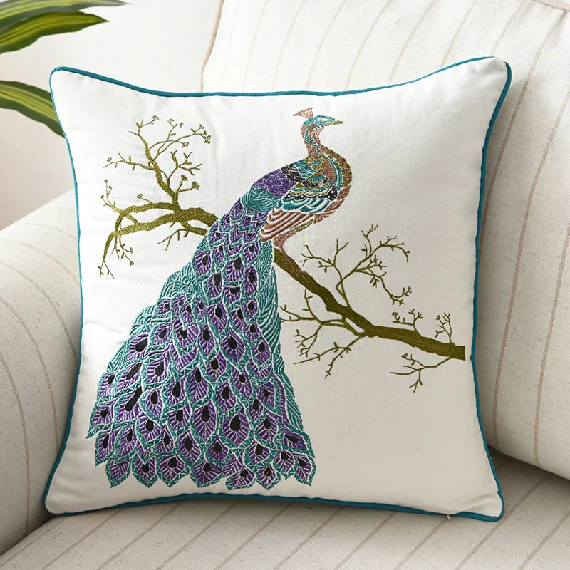 DecorBites™ Butterfly Floral Cotton Embroidered Pillow Cover 45x45cm Home Decor Square