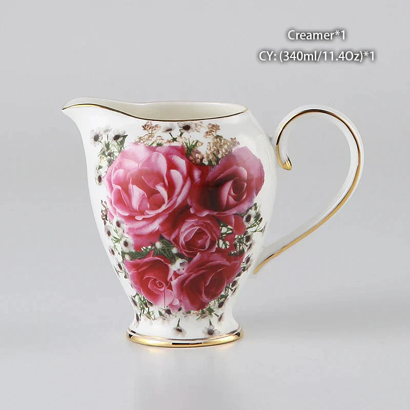 DecorBites™ Bone China Tea Set: Cup, Saucer, Mug, Sugar Pot, Jug, Teapot