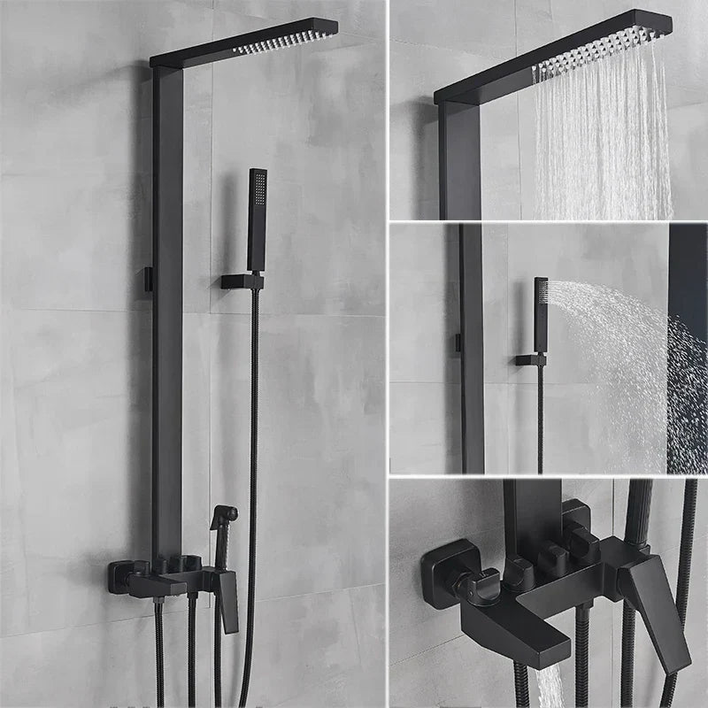 DecorBites™ Black Bathroom Faucet Shower Kit with Rainfall Shower Column and Bidet Mixer System