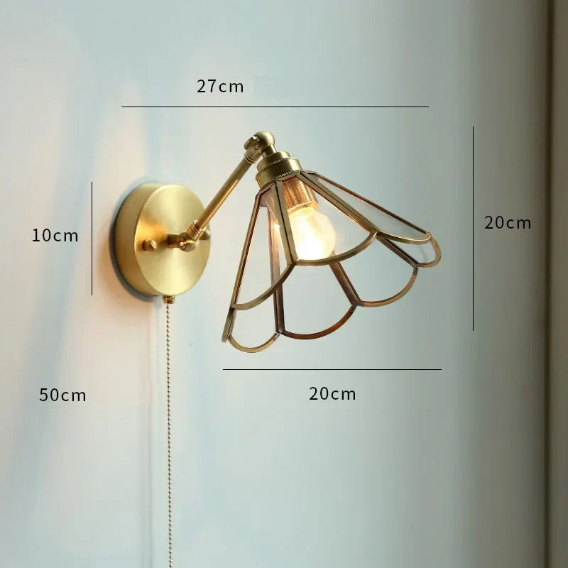 DecorBites™ Copper Wall Sconce Glass Nordic Wall Lamp LED Pull Chain Switch