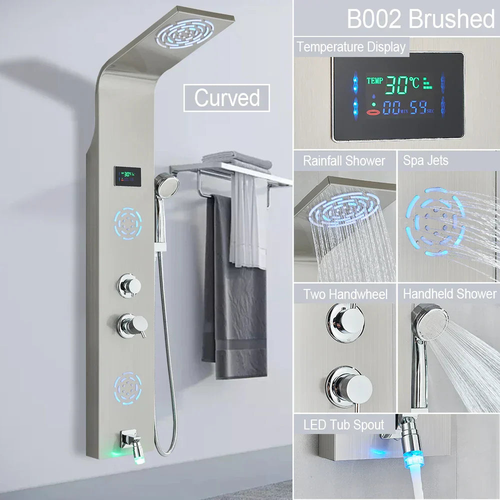 DecorBites™ LED Light Shower Faucet System: Rainfall, Massage Jets, Waterfall Panel with Temperature Control